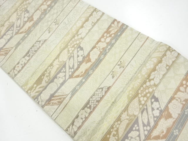 JAPANESE FUKURO OBI / WOVEN FLORAL PLANTS & CRANE